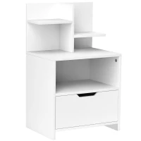 HOMCOM Mesa de Cabeceira de Madeira Moderna com Gaveta e Prateleiras de Armazenamento 45x35x73 cm Branco(m-1)
