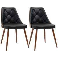HOMCOM Conjunto de 2 Cadeiras de Sala de Jantar com Assento Estofado em PU e Pés de Madeira 50,5x59x82cm Preto e Nogueira(m-12)