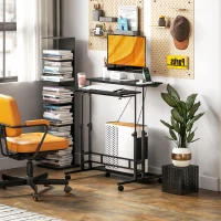 HOMCOM Secretária Elevatória com Rodas Tomadas e Entrada USB Altura Ajustável e Painel Central Inclinado 80x60x59,5-95 cm Preto(m-10)