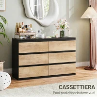HOMCOM Cassettiera 6 Cassetti per Camera da Letto in Legno, 120x39x75 cm, Nero e Rovere(m-4)