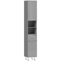 kleankin Badezimmerschrank, Badkommode, mit Regalen und Schublade, verstellbar, Grau(m-1)