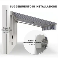 Outsunny Tenda Parasole per Esterno Estensibile in Alluminio e Poliestere con Manovella, 395x245 cm, Blu e Bianca(m-7)