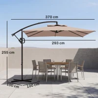 Outsunny Parasol déporté carré 3 x 3 m avec manivelle, base croisée, parasol inclinable et rotation à 360°, toile 180 g/m² kaki(m-3)