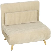 HOMCOM Poltrona-cama 3 em 1 Poltrona Dobrável em Cotelê com Função de Dormir Encosto Ajustável Almofada Bege(m-1)