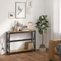 HOMCOM Console meuble étroite à 2 niveaux style industriel avec prises de courant et USB, 100 x 24 x 75 cm, marron(m-2)