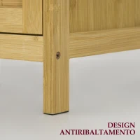 HOMCOM Credenza Stile Boho in Rattan e Bambù con 2 Ante e Mensola Interna, 60x27x67.5cm, Colore Legno(m-5)