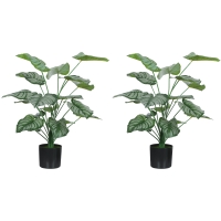 HOMCOM Conjunto de 2 Plantas Artificiais Decorativas 65 cm Plantas Artificiais com Vaso e Folhas para Interior Verde