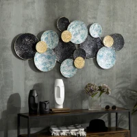 HOMCOM 3D Metal Wall Art Modern Circle Hanging Wall Sculptures Home Decor for Living Room Bedroom Dining Room, Blue Black Gold(m-2)