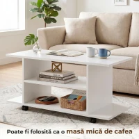 HOMCOM Mobilier Unghiular cu Roți și Rafturi, până la 42", Alb(m-6)