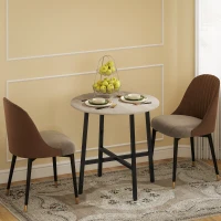 HOMCOM Tavolo da Pranzo Rotondo e Industriale per 2 Persone, in Legno e Acciaio, Ø80x75 cm, Nero e color Legno(m-10)