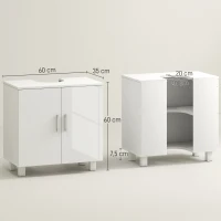 HOMCOM Mobile Sotto Lavabo Bagno a 2 Ante con Ripiano Centrale, in MDF, 60x35x60 cm, Bianco(m-3)