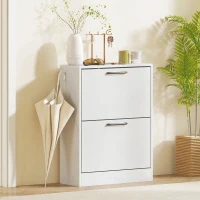 HOMCOM Sapateira Estreita 2 Portas de Alto Brilho com Prateleiras Ajustáveis Design Mármore para 8 Pares de Sapatos 60x24x80 cm Branco(m-10)