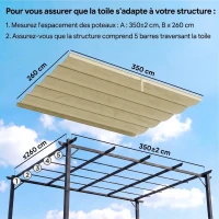 Outsunny Toile de toit pour pergola tonnelle rétractable de 4 x 3 m - toile uniquement 350 x 260 cm beige(m-4)