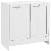kleankin Meuble salle de bain avec panier à linge, armoire salle de bain en bois avec 2 portes et 2 paniers, 66x33x68cm, blanc(m-1)