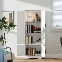 HOMCOM Buffet de cuisine armoire de cuisine contemporaine multi-rangements 2 placards 3 étagères MDF panneaux particules blanc(m-8)