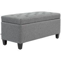 HOMCOM Sitzbank, Polsterbank mit Stauraum, leinenartiges Polyester, Kautschukholz, 100 x 40 x 44 cm, Hellgrau(m-12)