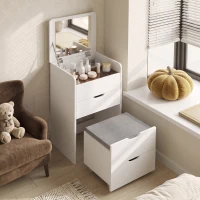 HOMCOM Toeletta 3 in 1 con Specchio Ribaltabile e Sgabello, con Cassetti, Bianco(m-2)