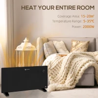 HOMCOM 2000W Electric Convector Heater, Freestanding or Wall Mounted, Space Heater with Adjustable Thermostat, Timer, Black(m-4)