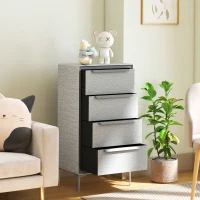 HOMCOM Comodă cu 4 Sertare din Oțel, Acoperită cu Material Textil cu Aspect de In, 60x36x88 cm, Gri(m-8)