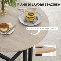 HOMCOM Tavolo da Pranzo Rotondo e Industriale per 2 Persone, in Legno e Acciaio, Ø80x75 cm, Nero e color Legno(m-5)