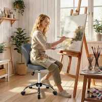 HOMCOM Tabouret à roulettes, tabouret de massage en PU avec hauteur réglable 73-88 cm et dossier, pivotant 360°, gris(m-10)