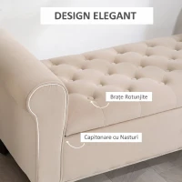 HOMCOM Bancă Dormitor cu Compartiment de Depozitare și Cotiere Rulate, 126x48.5x57 cm, Bej(m-6)