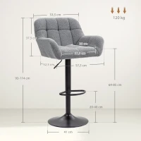 HOMCOM Barkrukken Set van 2 in Retro-Design, verstelbaar, Fleece-look, Grijs + Zwart(m-3)
