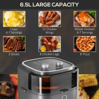 HOMCOM 6.5L Family Size Air Fryer Oven with Rapid Air Circulation and Recipes, Airfryer for Oil Free with Adjustable Temperature, 60-Minute Timer and Non-stick Basket, 1350W, Grey(m-16)