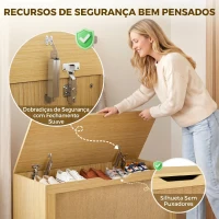 HOMCOM Baú de Arrumação 108L com Painel de Ratã e Tampa com Braços de Apoio, 80x40x45 cm, Carvalho(m-6)