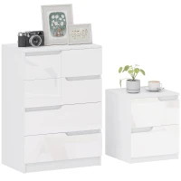 HOMCOM Chest of Drawers and Bedside Table, Modern, High Gloss(m-11)