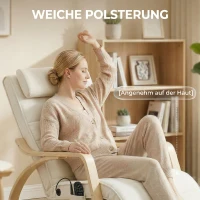 HOMCOM Schaukelstuhl mit Massage, Heizung, Kopfstütze & Fußstütze, Samtbezug, Relaxsessel, Cremeweiß(m-6)
