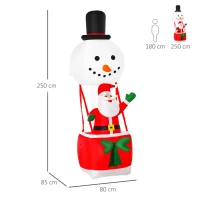 HOMCOM Babbo Natale Gonfiabile su Mongolfiera, Decorazione Natalizia da Esterno con Luci LED - Multicolore(m-3)