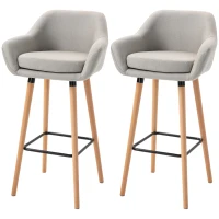 HOMCOM Tabourets de Bar Design scandinave - Lot de 2 tabourets de Bar Grand Confort avec Repose-Pieds et accoudoirs - Bois massif Lin Beige(m-11)