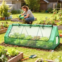 Outsunny Portable Small Polytunnel, Mini Greenhouse with Mesh Windows for Indoor and Outdoor, 240x90x90cm, Green(m-2)