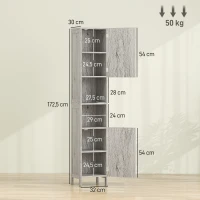 HOMCOM Meuble Colonne Rangement Salle de Bain dim. 30L x 32l x 172H cm 2 placards avec étagère + 2 niches MDF Imitation Bois Gris(m-3)