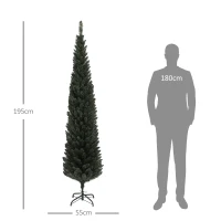 HOMCOM Albero di Natale Slim Alto 195 cm Salvaspazio con 390 Rami con Base in Acciaio per Interni, Verde(m-3)