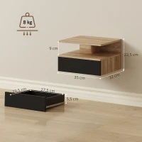 HOMCOM Conjunto de 2 Mesas de Cabeceira Suspensas com Gaveta Montadas na Parede 35x32x22,5 cm Carvalho e Preto(m-3)