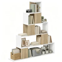 HOMCOM Étagère de rangement, bibliothèque géométrique à 5 niveaux, pour bureau, salon, chambre, blanc et bois naturel(m-18)