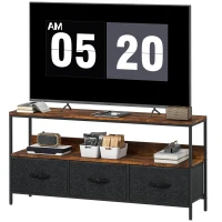 HOMCOM Meuble TV, meuble télé pour téléviseur jusqu'à 55 pouces avec 3 tiroirs et pieds en acier 120 x 29 x 56 cm brun rustique(m-12)