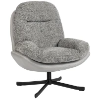 HOMCOM Poltrona Giratória Moderna com Base Cruzada Estofada em Chenille e Couro PU Assento Largo Duplo Pernas de Aço 78x95x99 cm Cinza(m-1)