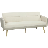 HOMCOM Canapea extensibilă 3 locuri cu spătar rabatabil și tapițerie cu efect de catifea, 185x84x83 cm, bej