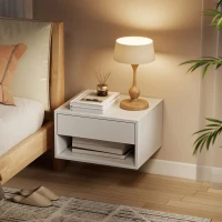 HOMCOM Lot de 2 tables de chevet murales, tables de nuit, tiroir, compartiment ouvert, plateau, 37 x 32 x 21 cm, blanc(m-7)