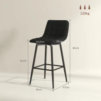 HOMCOM Set 2 Sgabelli da Cucina Stile Nordico in Tessuto Effetto Velluto e Metallo, 45x47x84 cm, Nero(m-3)