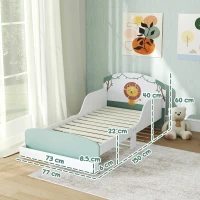 AIYAPLAY Pat pentru Copii 3-8 Ani din Lemn cu Spațiu de Depozitare și Bariere Laterale, 150x77x60 cm, Verde(m-3)