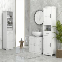 kleankin Mobile per Lavabo con Piedistallo, Mobile Sotto Lavabo con 2 Ante e Scaffale Regolabile, Mobile da Bagno con Ritaglio a Forma di U, Bianco(m-8)