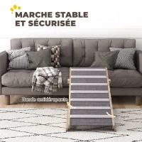 PawHut Rampe pour Chien en Bois avec Tapis Antidérapants, 4 Hauteurs Réglables de 35-50 cm, 100x50x50cm, Bois Naturel et Gris(m-5)