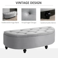 HOMCOM bank ottoman zitbank opbergdoos poef met opbergruimte open deksel voor slaapkamer velvet touch rubber hout grijs 120 x 46 x 42 cm(m-6)