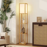 HOMCOM Candeeiro de Pé de Madeira com 3 Prateleiras para Lâmpada E27 Potência Máx. 40W 26x26x160 cm Madeira e Branco(m-10)