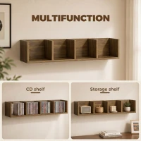 HOMCOM Wooden Shelf Organiser Unit, Wall Mounts Set of 2 84 CD / 56 DVD/Blu-ray/ Media Storage Racks 4 Cubes, Walnut Brown(m-5)