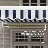 Outsunny Toldo Manual Retrátil 395x245 cm Ângulo Ajustável Braço Articulado Anti-UV e Impermeável Montagem na Parede Azul e Branco(m-6)